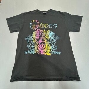 Queen Graphic Band T-Shirt Men's Small Black Junk Food Tees Rainbow Crest Tee
